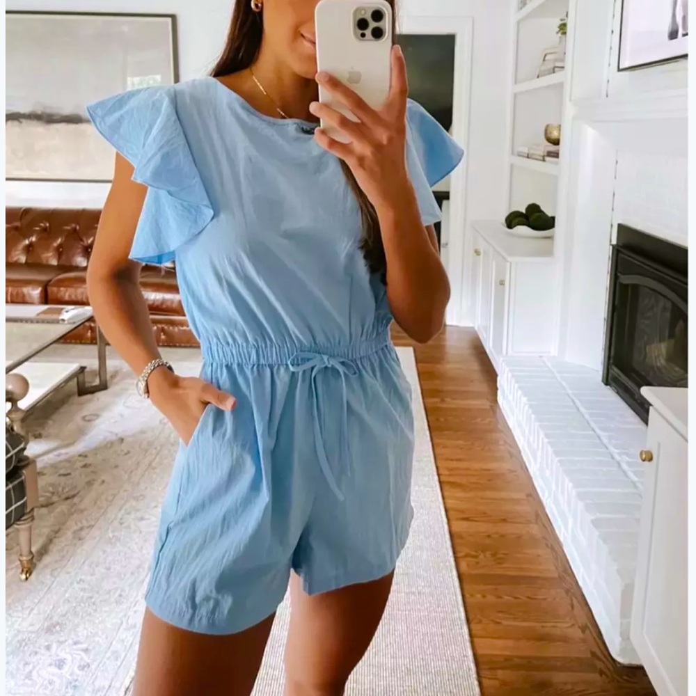 Light Blue Ruffle Sleeve Romper
